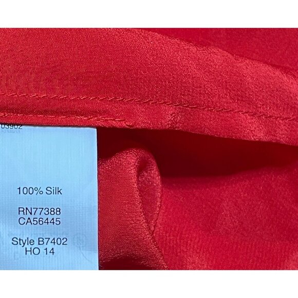 Madewell 100% Silk Popover Top Red V-Neck Memory Blouse XS Extra Small - Picture 7 of 8